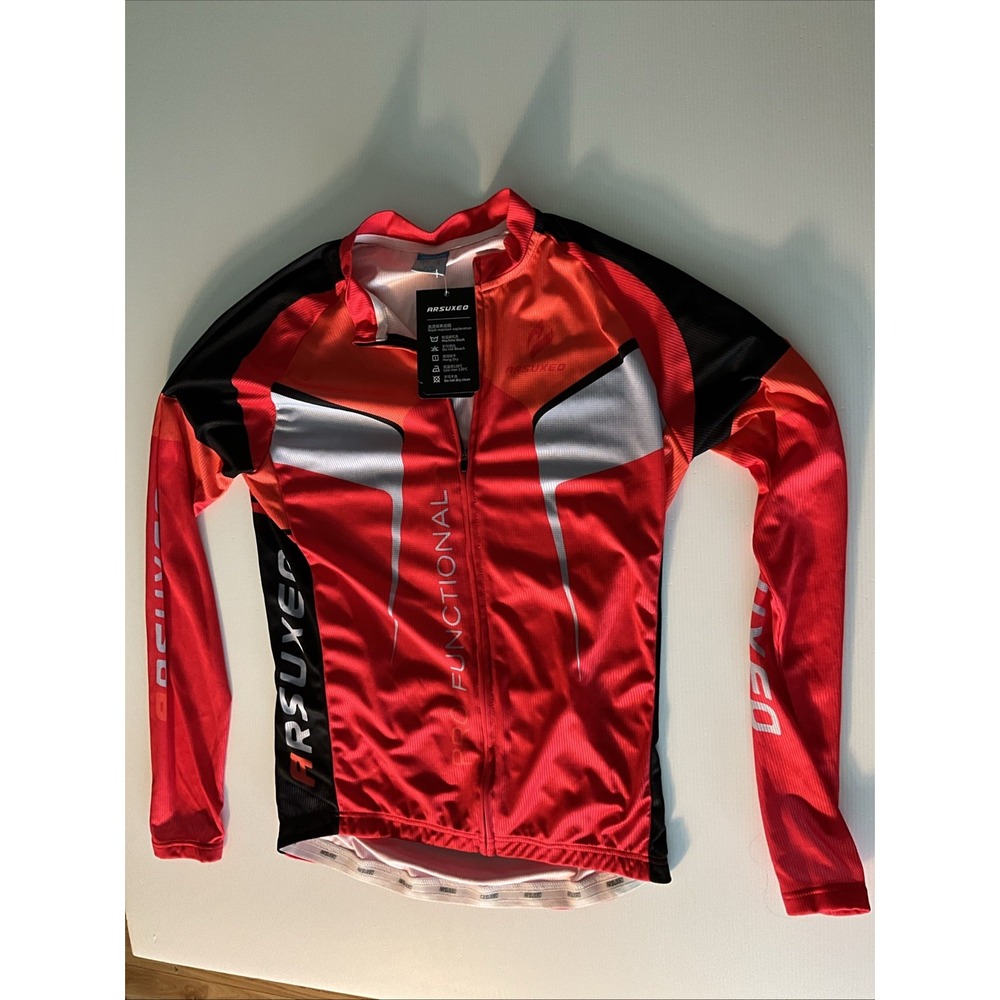 Arsuxeo Pro Cycling Jacket Unisex  Size Large Black Red Zipper Front NWT
